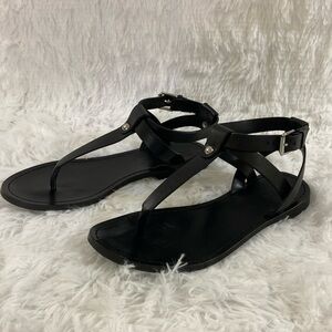 & OTHER STORIES WOMEN BLACK T FRONT GENUINE LEATHER ROMAN STYLE SANDALS.SIZE-7